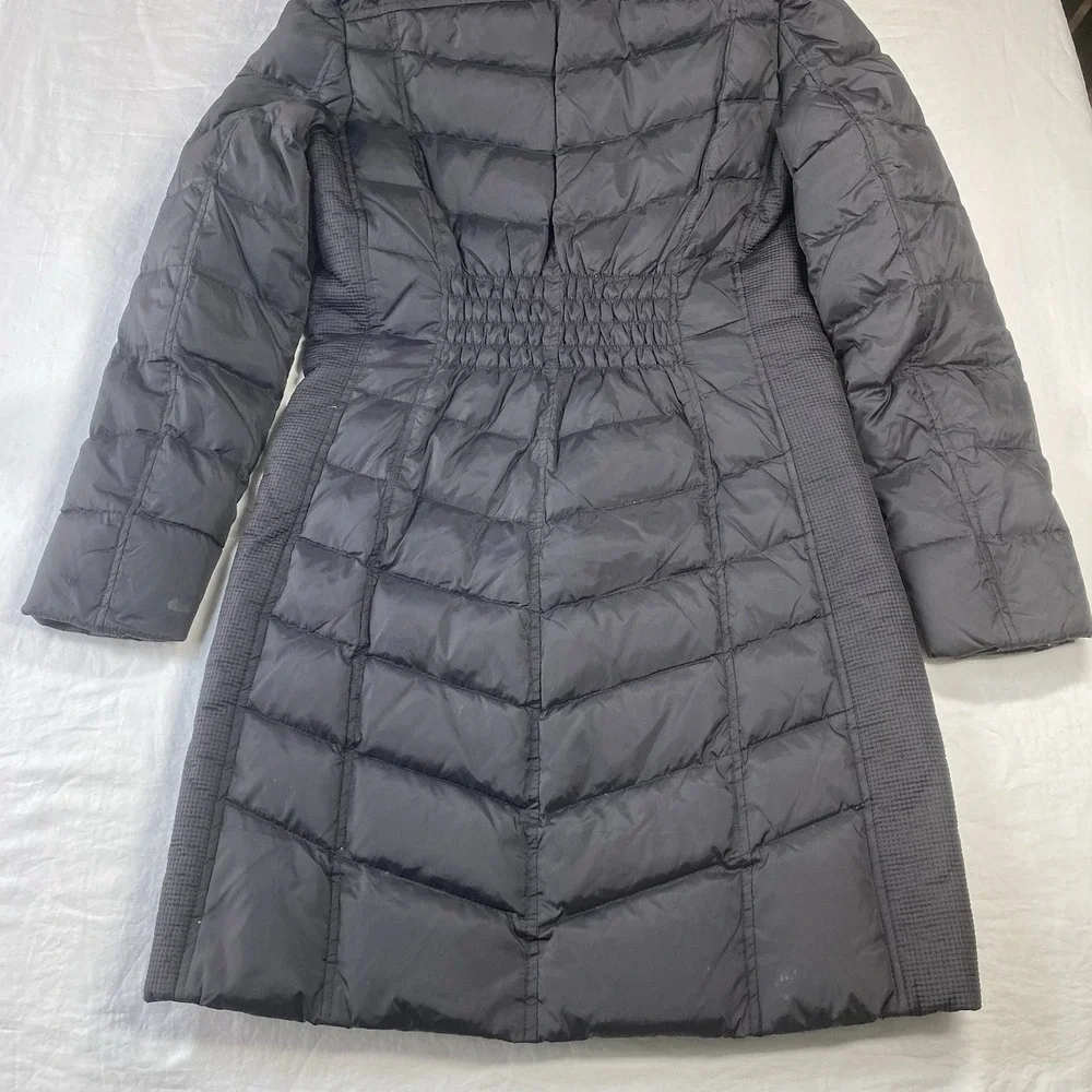 Michael Kors Women Black Hooded Faux Fur Trim Down Puffer Coat Mid-Length XS